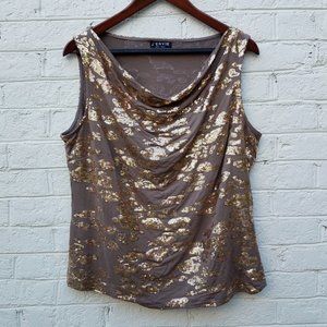 $5 SALE * GLAMOFLAGUE gold sequins pale brown tank Vintage -size 14